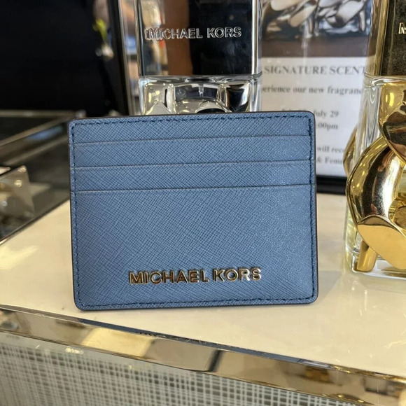 MICHAEL KORS Jet Set Travel Leather Card Holder 35H6GTVD7L DENIM - Picture 1 of 7